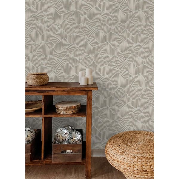 Beige Ridge and Valley Glossy Vinyl Peel and Stick Wallpaper