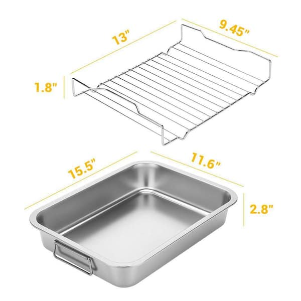 16 qt. Silver Stainless Steel Induction Oven-Safe Roasting Pan