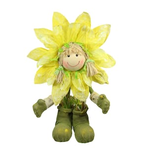 29 in. Green and Yellow Spring Floral Standing Sunflower Girl Decorative Figure