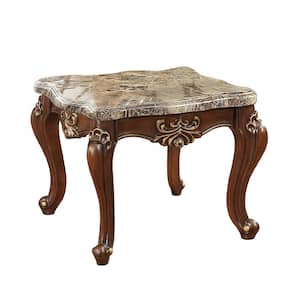 Shalisa 30 in. Walnut Square Marble Top End Table