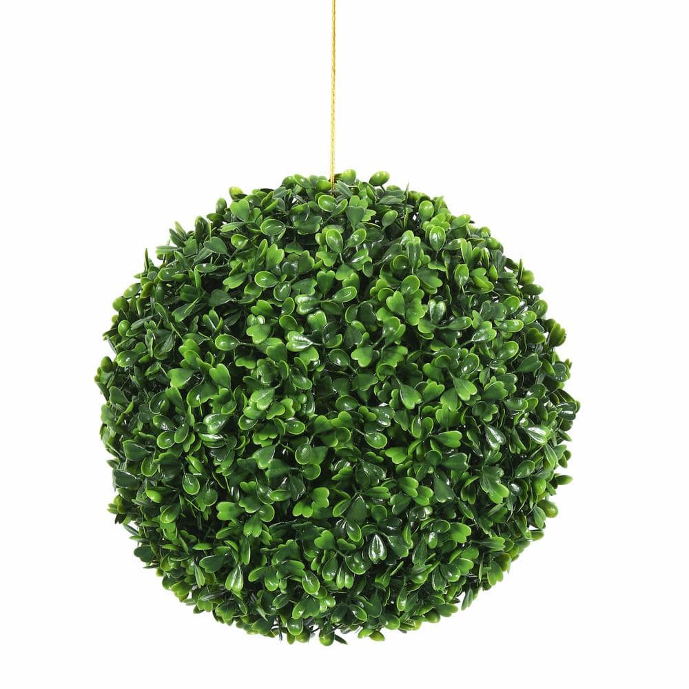 Indoor 15 in. Artificial Boxwood Topiary Ball Artificial Plant Ball with White Flower for Wedding Party Decoration