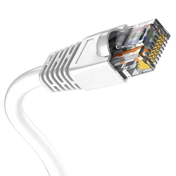 Syston Cable Technology 200 ft. White CMR Cat5e 350MHz 24AWG Solid Bare Copper Ethernet Network Wire Data Cable - RJ45 Plug Heat Resistant