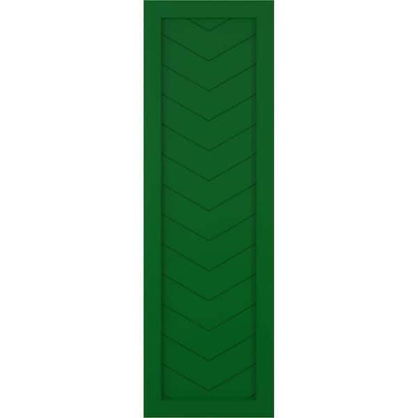 Ekena Millwork 18 in. x 71 in. PVC Single Panel Chevron Modern Style Fixed Mount Board and Batten Shutters Pair in Viridian Green