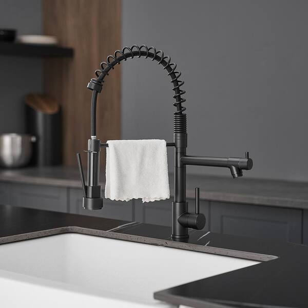 Single Handle Pull Down Sprayer Kitchen Faucet with Pot Filler in Matte Black