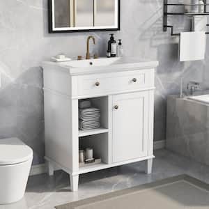 30 in. x 18 in. x 34 in. Bathroom Vanity Freestanding Storage Cabinet in White with White Caremic Top, Adjustable Shelf