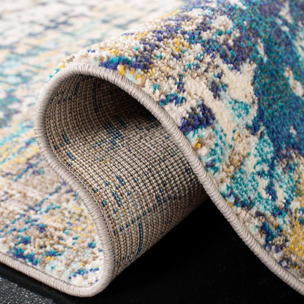 Madison Vintage Cream/Blue 9' Square Synthetic Area Rug