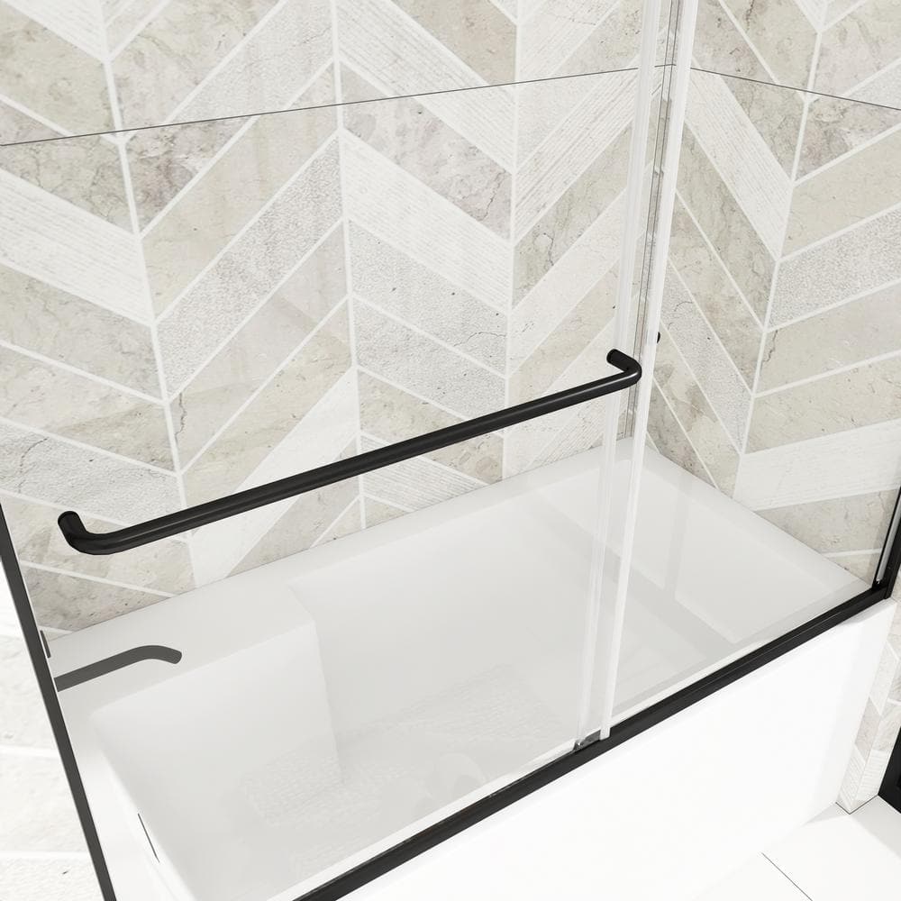 Black Framed Double Sliding Tub Door with Clear Tempered Glass