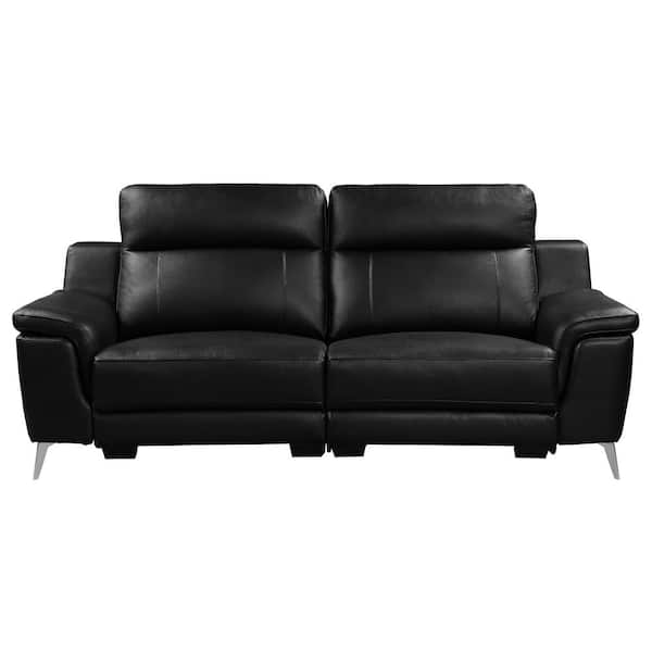 EVERGLADE HOME Berel 88 in. Round Arm Faux Leather Straight in Black