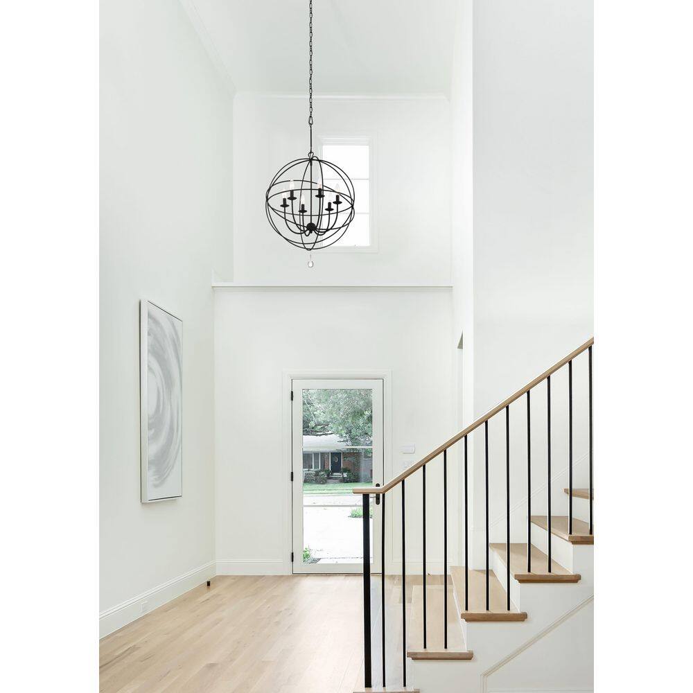 Solaris Black 6-Light Sphere Chandelier with Clear Glass Drops
