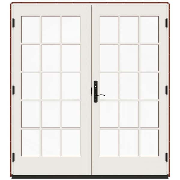 JELD-WEN 72 in. x 80 in. W-5500 Mesa Red Clad Wood Left-Hand 15-Lite French Patio Door with White Paint Interior