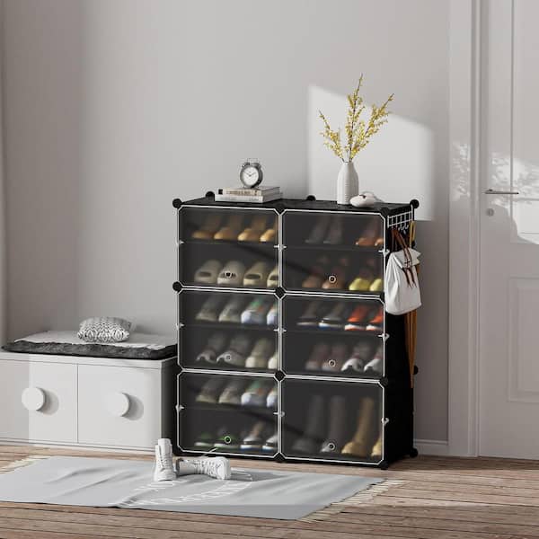 36 in. H 24-Pair Black Plastic Shoe Rack shoes-200 - The Home Depot