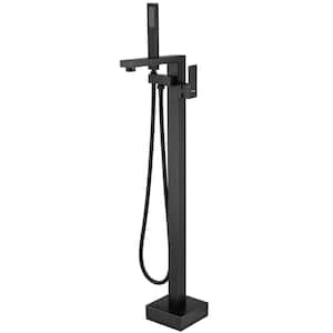 Single-Handle High Flow Floor Mount Freestanding Tub Faucet with Handheld Shower in Matte Black