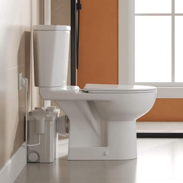 2-Piece Macerating Toilet with 700W Macerator Pump 1.0/1.28 GPF Dual Flush Elongated Toilet in White, Seat Included