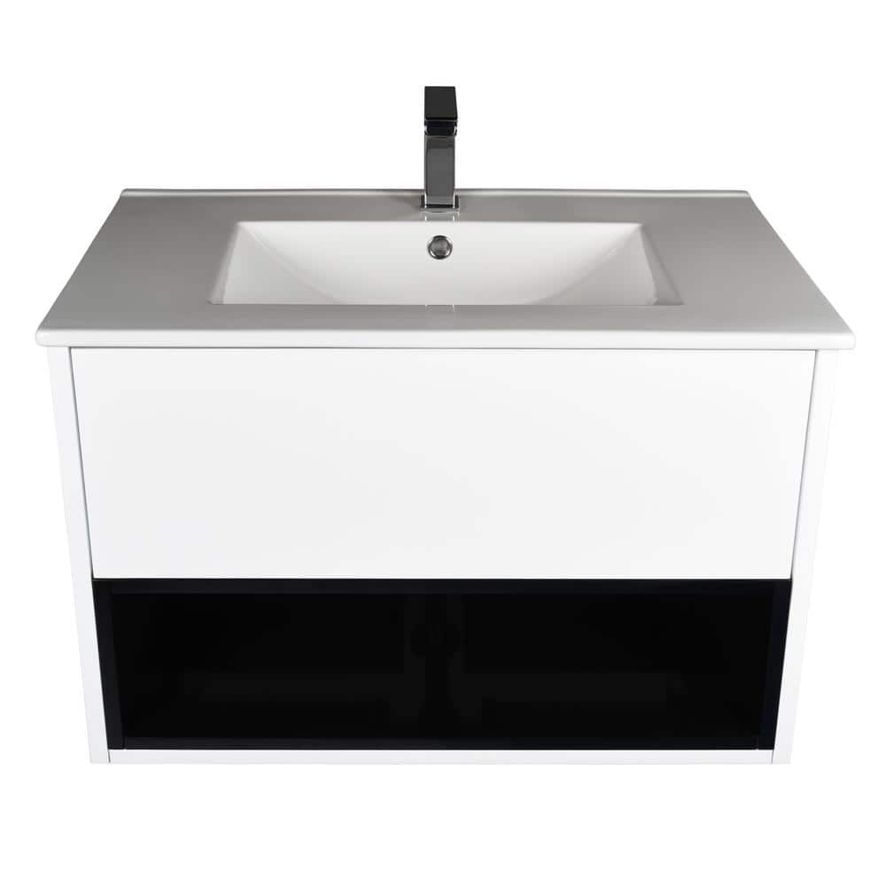 Matthew 30 in. W x 18.5 D Wall Mounted Bath Vanity in White with Ceramic Si
