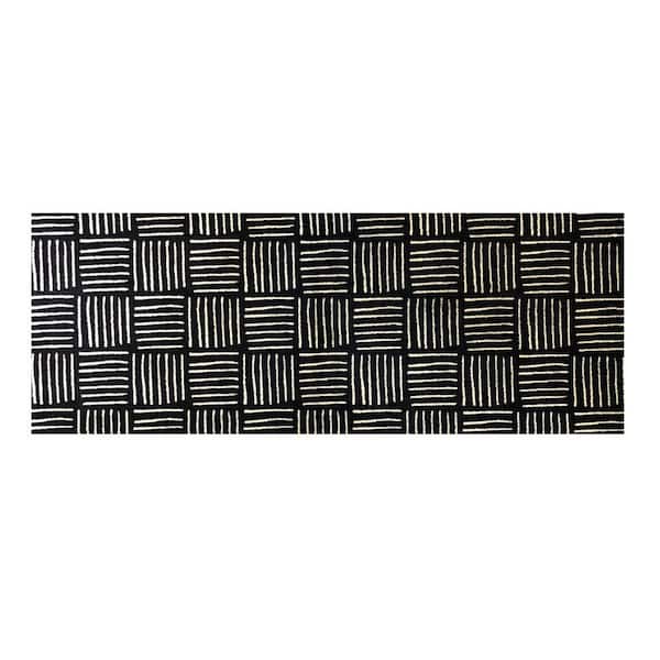 6 ft. Black and Off White Abstract Machine Tufted Washable Runner Rug With UV Protection