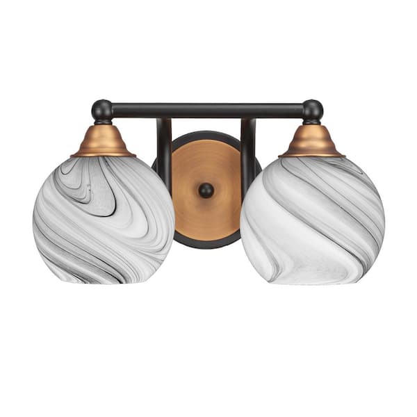 Unbranded Madison 7.75 in. 2-Light Bath Bar, Matte Black and Brass, Onyx Swirl Glass Vanity Light