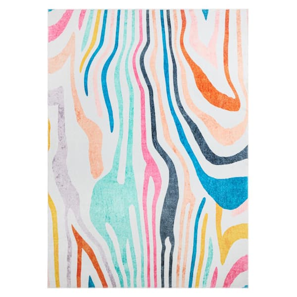 Leta Zebra Pink/Multi 6 ft. x 9 ft. Stripe Indoor Kids Machine Washable Area Rug