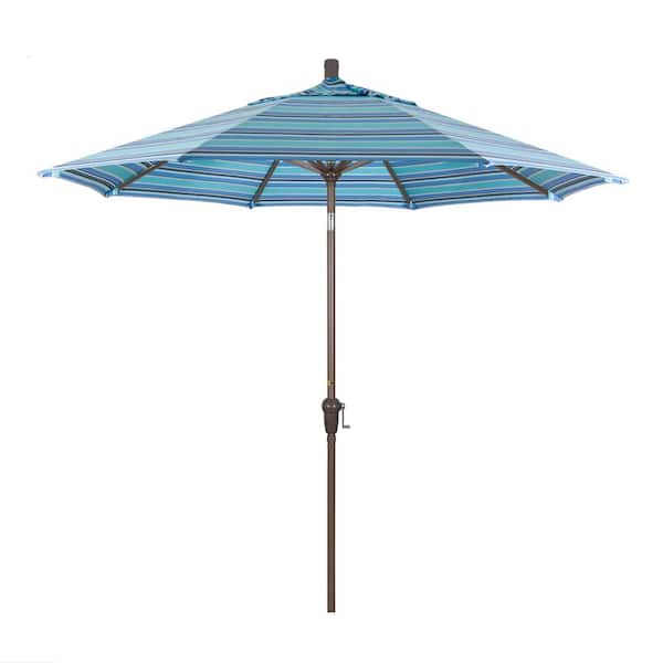California Umbrella 9 ft. Outdoor Market Patio Umbrella Champagne Aluminum Pole Aluminum Ribs Auto Tilt Crank Lift in Sunbrella