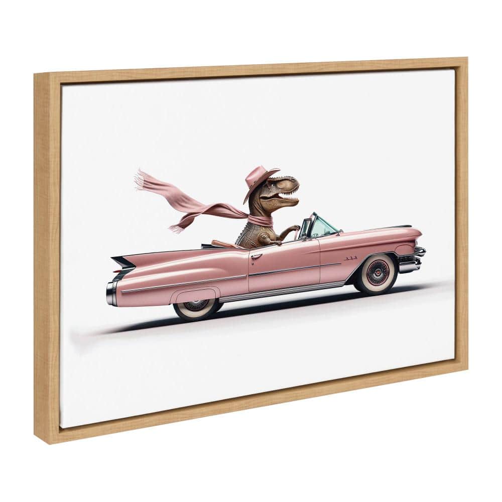 Sylvie Cowgirl Dino Driving 1950s Pink Cadillac by Saint and Sailor Studios Natural Framed Art Print 18 in. x 24 in. price history on PriceWatchPro