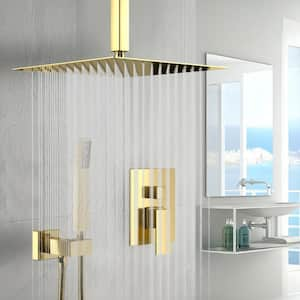 360°Adjustable Dual Shower Head with 10 in. Ceiling Mount Square Shower Head in Gold