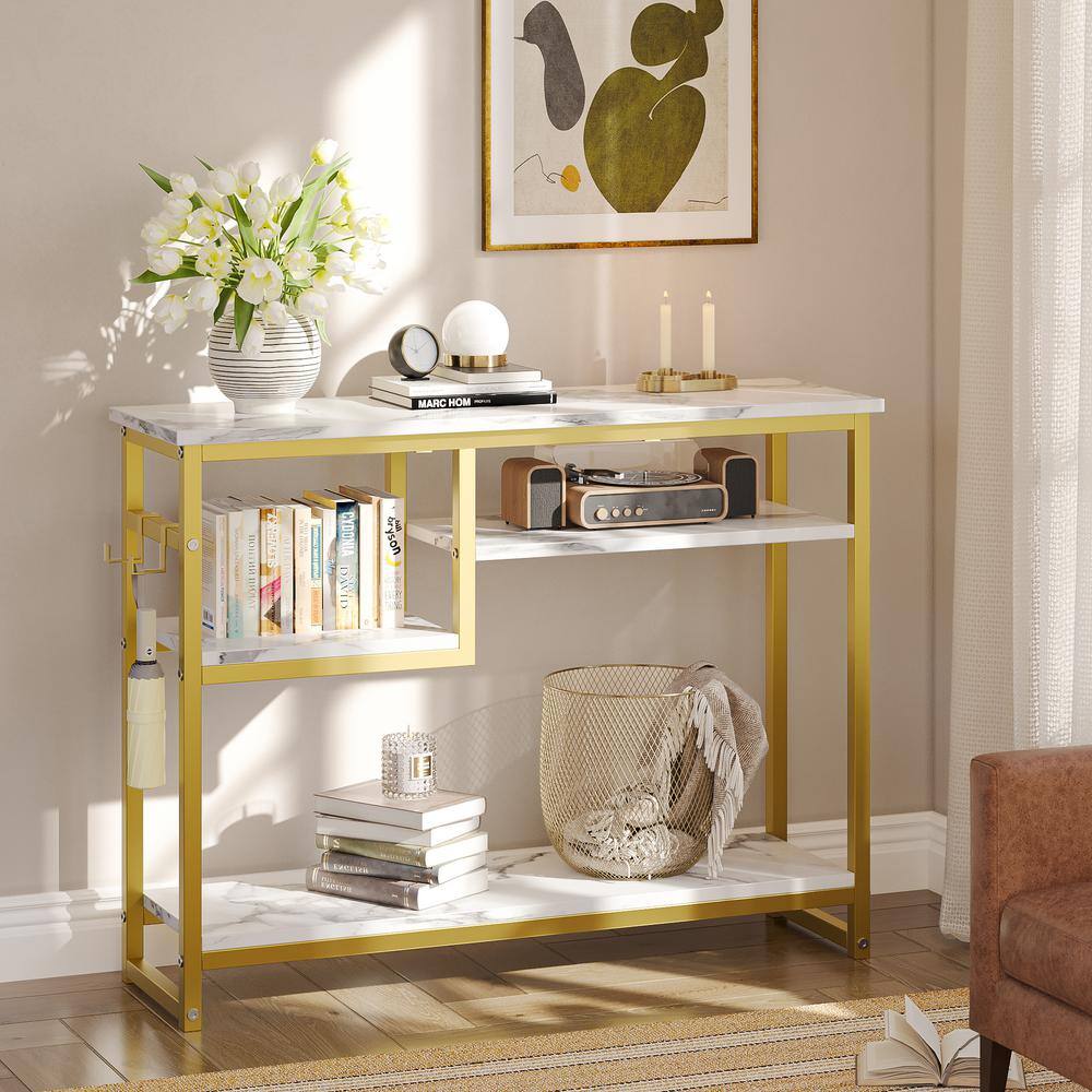 Rosevell 39.4" Console Table for Entryway with 4 Tier Storage Shelves