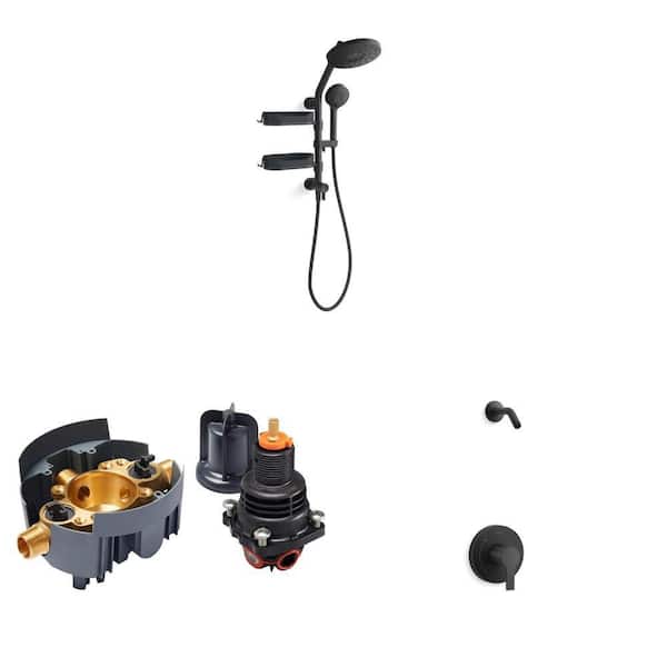 HydroRail 3-Spray Shower Column Kit, Hand Shower, Fixed Head, Matte Black, Rite-Temp Valve, Elate Trim Kit