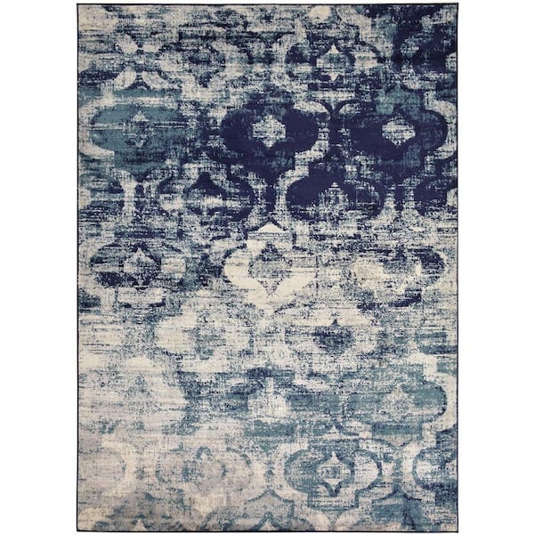 Studio Trellis Lattice Navy 5 ft. x 7 ft. Classic Braided Vintage Contemporary Polypropylene Rectangular Area Rug
