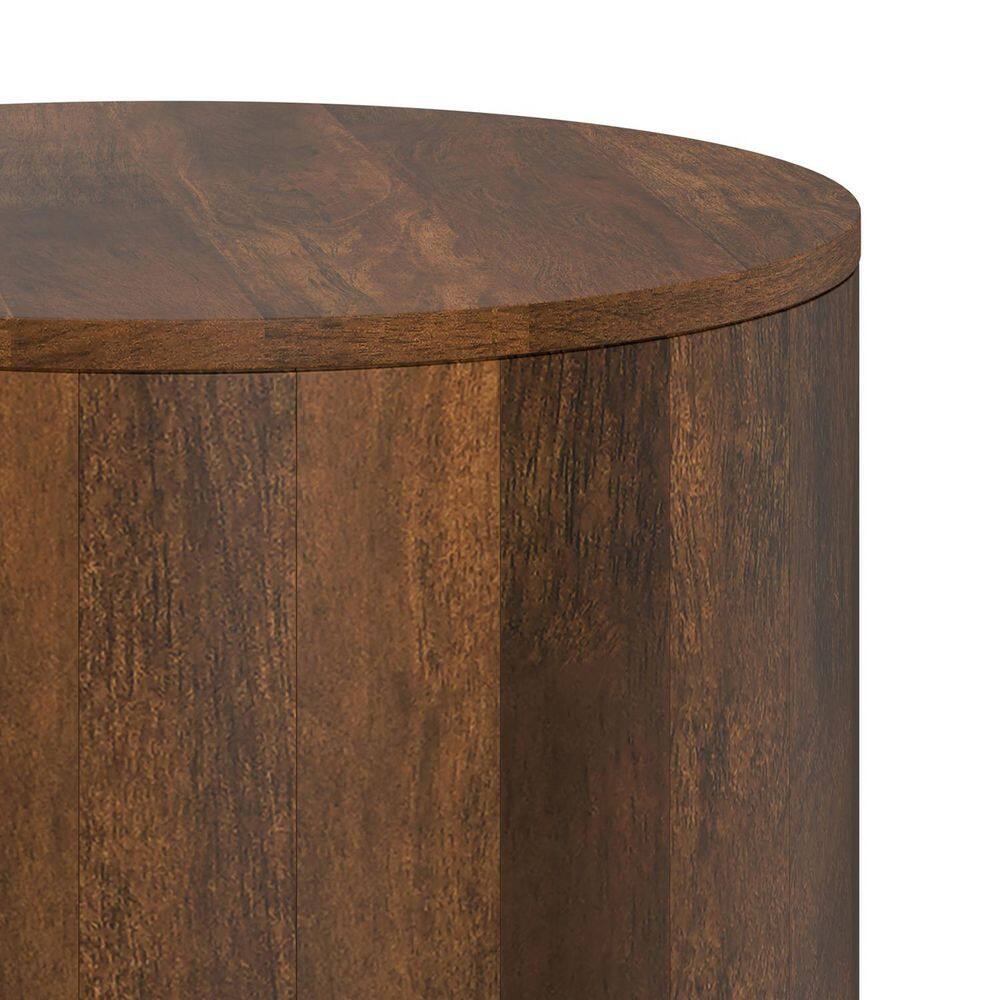 Millbury 20 in. W Walnut Brown Round Solid Mango Wood End Table with Handcrafted Design - thumbnail 7