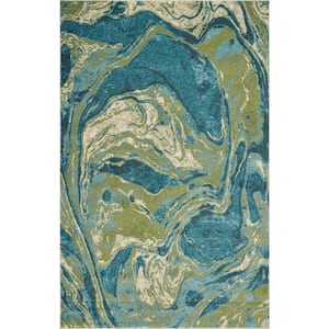 Watercolors Teal Geode 7 ft. x 9 ft. Area Rug