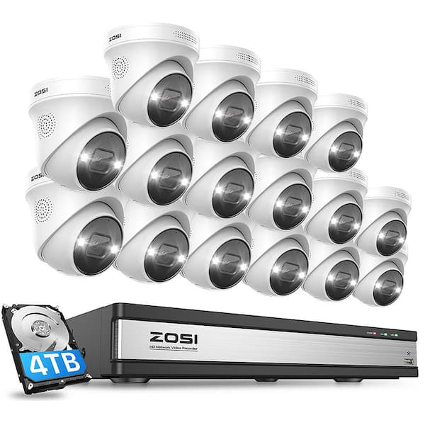 ZOSI 4K Ultra HD 16-Channel 8MP POE 4TB NVR Security Camera System with 16 Wired Spotlight Cameras, 2-Way Audio