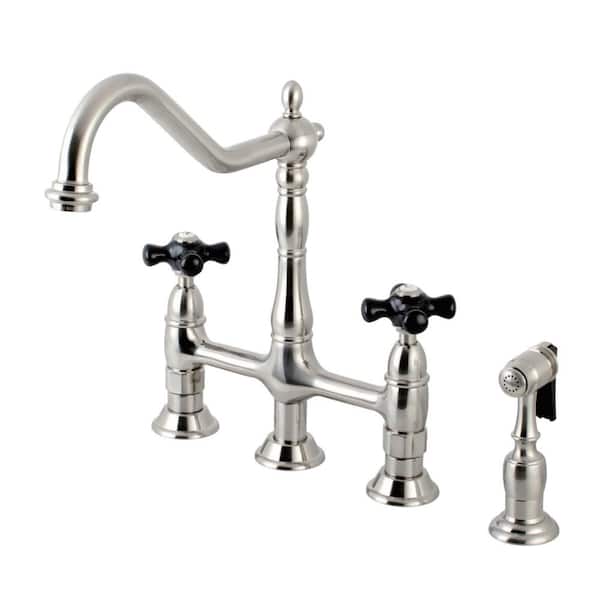 Kingston Brass Duchess 2-Handle Bridge Kitchen Faucet with Side Sprayer in Brushed Nickel