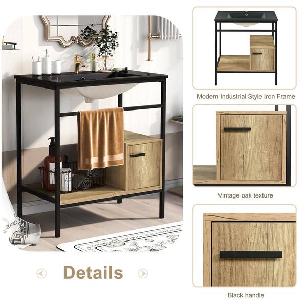 Zeus & Ruta Brown 29.5 W x 18.1 D x 35.1 H Bathroom Vanity with Single Sink  Storage Cabinet Solid Wood Frame WK-VAI-07 - The Home Depot