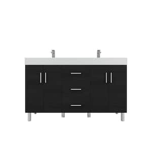 Ripley 59.10 in. W x 19.7 in. D x 36 in. H Double Bath Vanity in Black with White Solid Surface Top