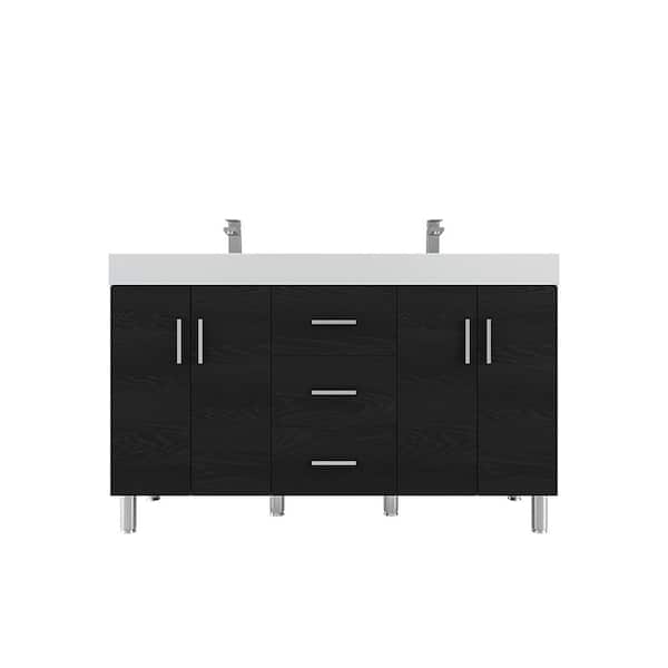Ripley 59.10 in. W x 19.7 in. D x 36 in. H Double Bath Vanity in Black with White Solid Surface Top