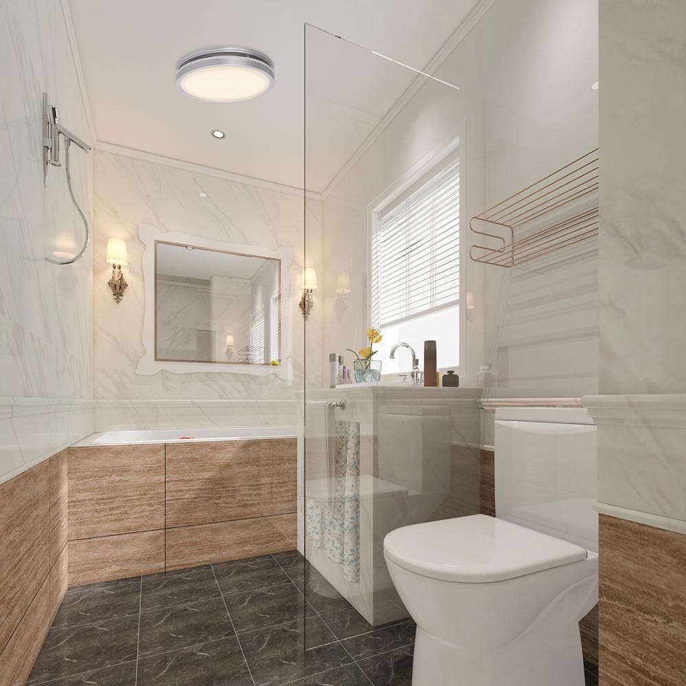Silver Round Bathroom Exhaust Fan with LED Light and Nightlight