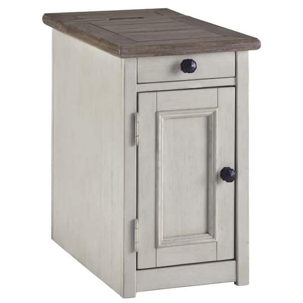 Benjara 24.25 in. White and Brown Rectangle Wood End Table Pull Tray
