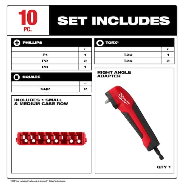 Milwaukee SHOCKWAVE Impact-Duty Alloy Steel Screw Driver Bit Set (60-Piece)  and Shockwave Impact Duty Right Angle Drill Adapter 48-32-4097-48-32-2390 -  The Home Depot