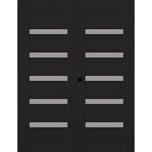 Leora 64 in. x 96 in. Right Active 7-Lite Frosted Glass Black Matte Composite Double Prehung Interior Door