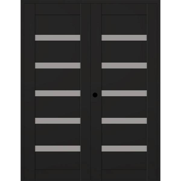 Belldinni Leora 56 in. x 80 in. Right Active 5-Lite Frosted Glass Black Matte Composite Double Prehung Interior Door