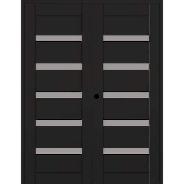 Leora 36 in. x 80 in. Right Active 5-Lite Frosted Glass Black Matte Composite Double Prehung Interior Door