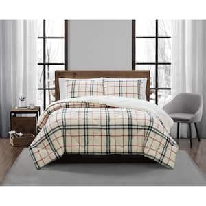 Popcorn Plaid Plush Black/Red 3-Piece Full/Queen Comforter Set