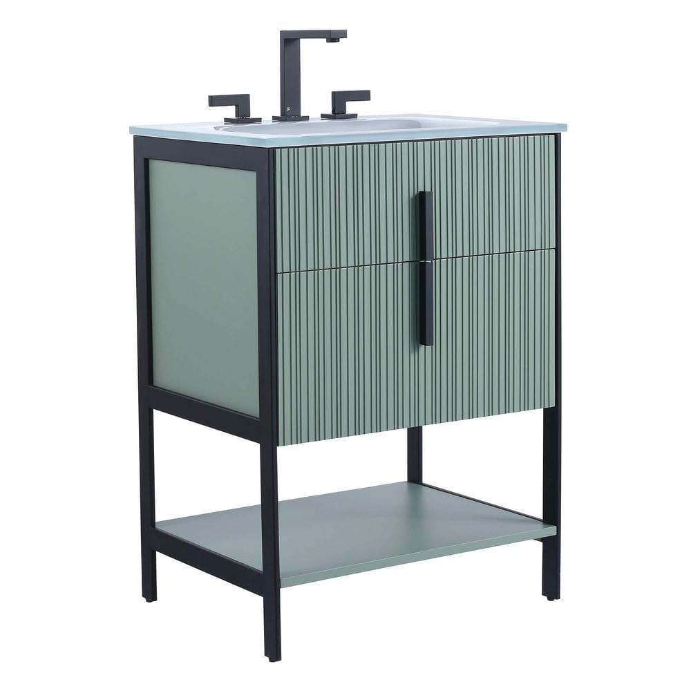 24 in. W x 18 in. D x 33.5 in. H Bath Vanity in Mint Green with Glass Vanity Top in White With Black Hardware price history on PriceWatchPro