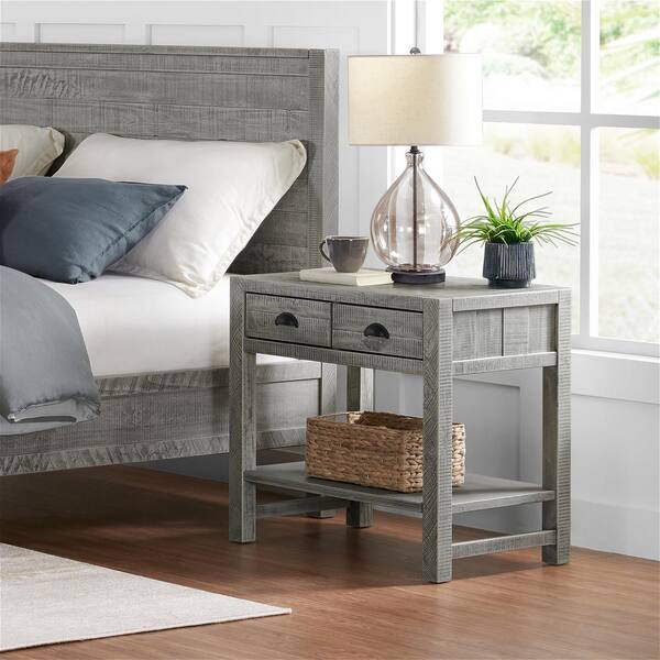 Alaterre Furniture Driftwood Gray 2 Drawer Wood Nightstand with Open Shelf