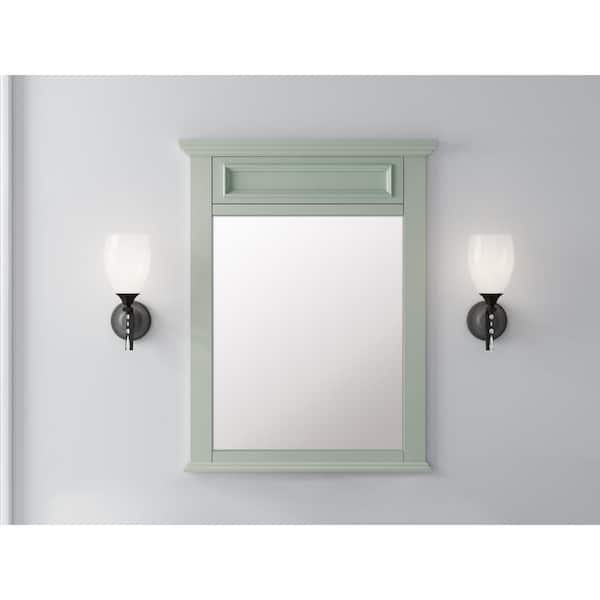 Home Decorators Collection Sadie 28 in. W x 36 in. H Rectangular Wood Framed Wall Bathroom Vanity Mirror in Antique Light Cyan