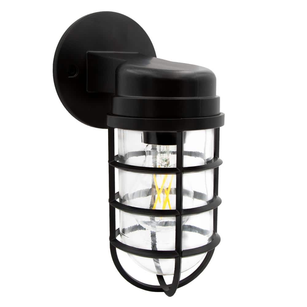 Maxxima 1Light Black Dimmable LED Outdoor Cage Wall Lantern Sconce
