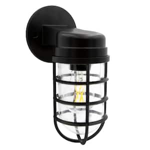 1-Light Black Dimmable LED Outdoor Cage Wall Lantern Sconce with A19 Edison Bulb
