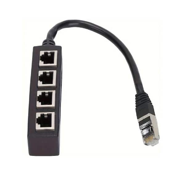 Etokfoks Ethernet Splitter, RJ45 1 Male To 4 X Female LAN Ethernet Splitter Adapter Cable in Black