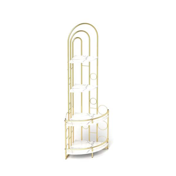 Tileon Gold 4-Tier Corner BookShelf, Modern Style, Plant Stand with Metal Frame