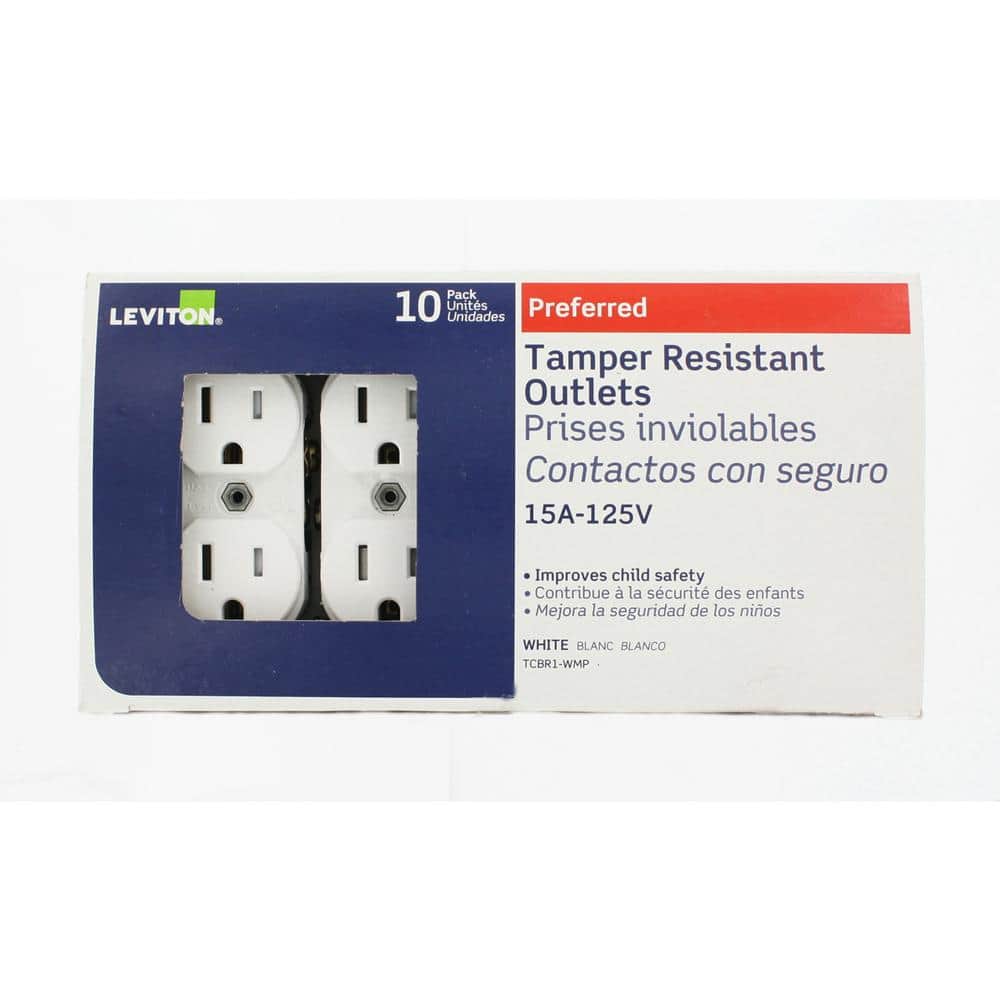 White Tamper Resistant Duplex Outlet with Wall Plate, Pack of 10