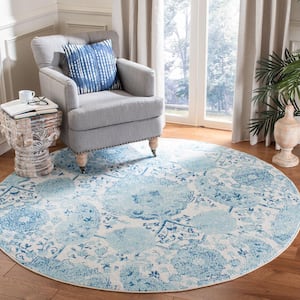 Madison Cream/Turquoise 10 ft. x 10 ft. Medallion Floral Round Area Rug
